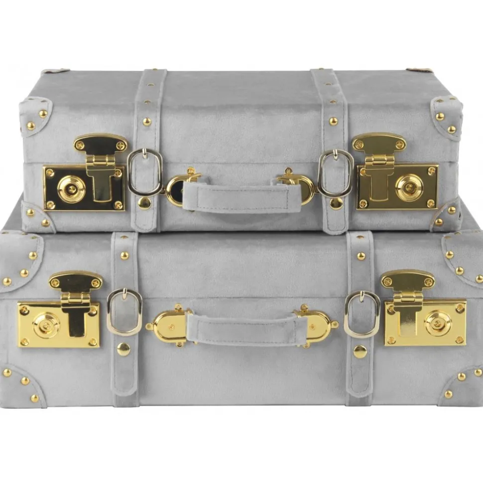 Petit vintage koffert set 2 st - Grå (Sammet) + Textilrengöring för möbler