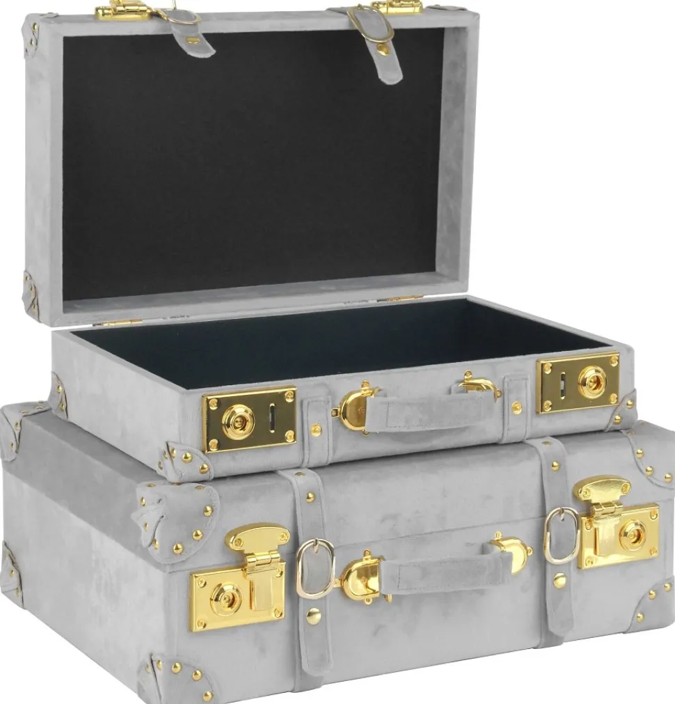 Petit vintage koffert set 2 st - Grå (Sammet) + Möbeltassar