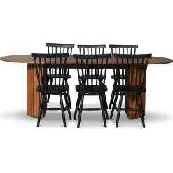 PiPi matgrupp 230 cm inkl. 6 st Karl svarta pinnstolar - Valnöt