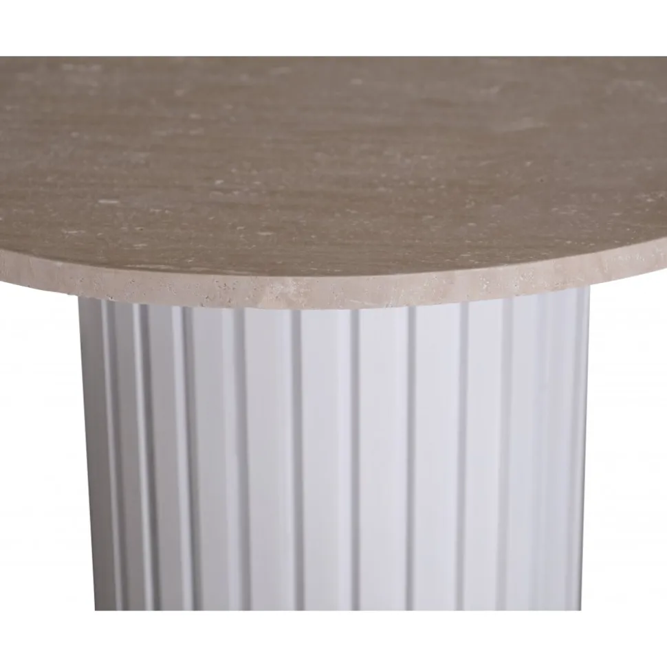 PiPi runt matbord Ø105 cm - Vitbetsat trä / Travertin sten