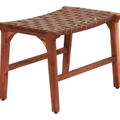 Porto Bello Fotpall Teak / Anilinläder