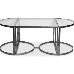 Prins soffbord och sidobord set om 3 bord - Silver/Glas + Fläckborttagare för möbler