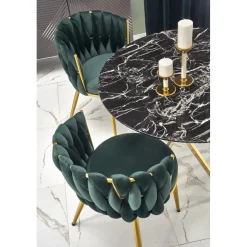 Raymond matbord Ø100 cm - Svart marmor/guld