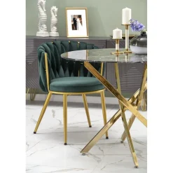 Raymond matbord Ø100 cm - Svart marmor/guld