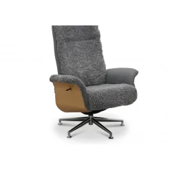 Reclinerfåtölj med fotpall i äkta fårskinn ek/grafitgrå - Ulla