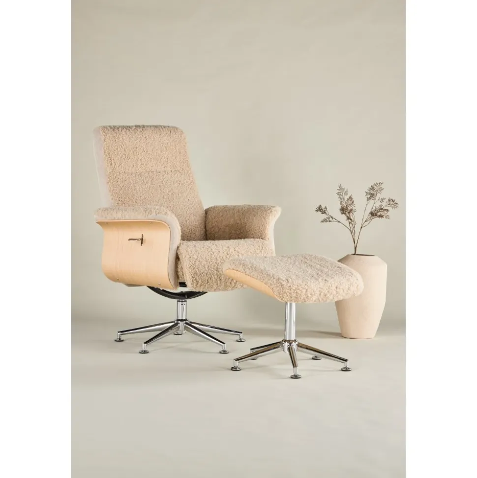 Reclinerfåtölj med fotpall Beige / Ek - Hagön