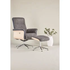 Reclinerfåtölj med fotpall - Grå fårskinnsimitation/whitewash ek + Fläckborttagare för möbler