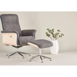 Reclinerfåtölj med fotpall - Grå fårskinnsimitation/whitewash ek + Fläckborttagare för möbler