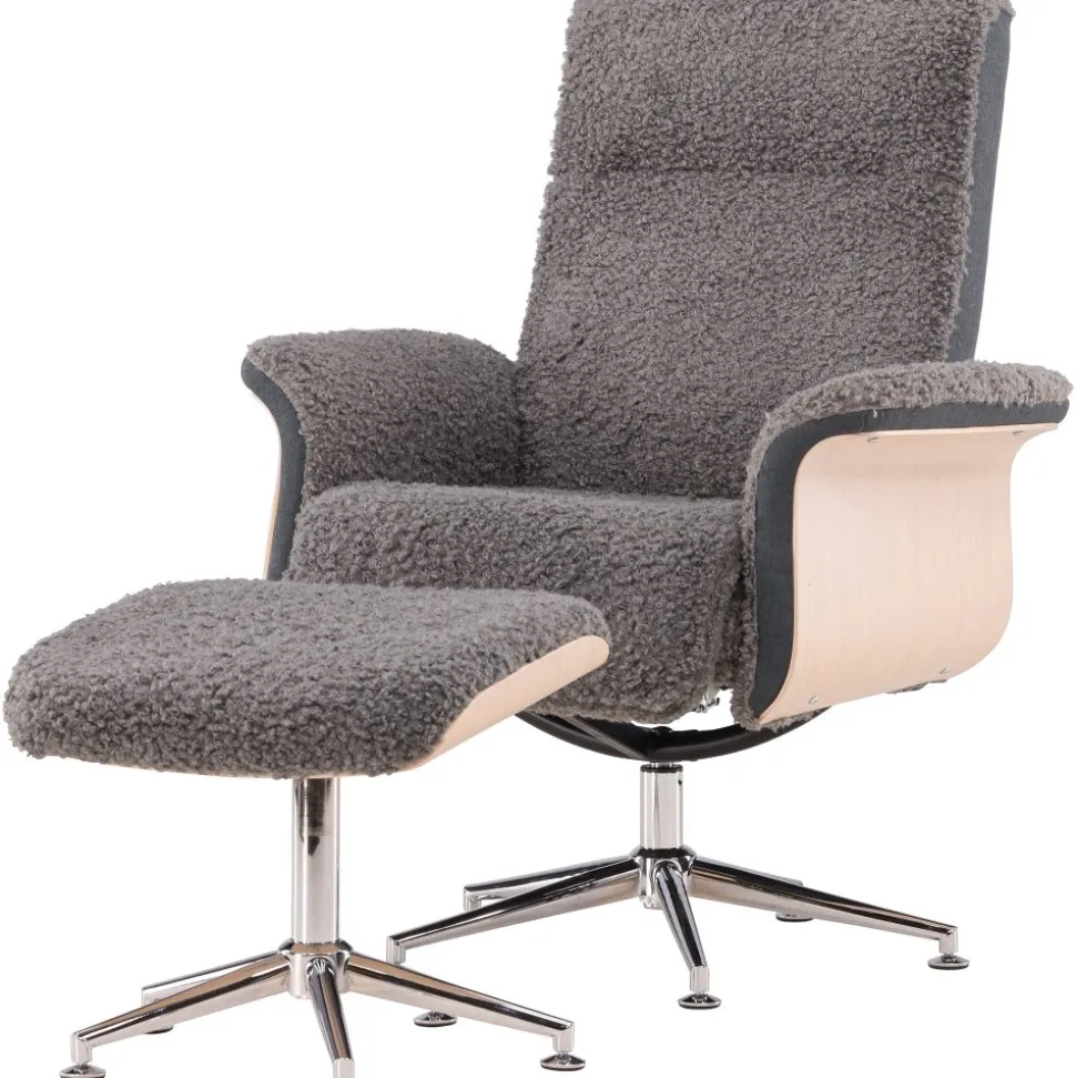 Reclinerfåtölj med fotpall - Grå fårskinnsimitation/whitewash ek + Fläckborttagare för möbler