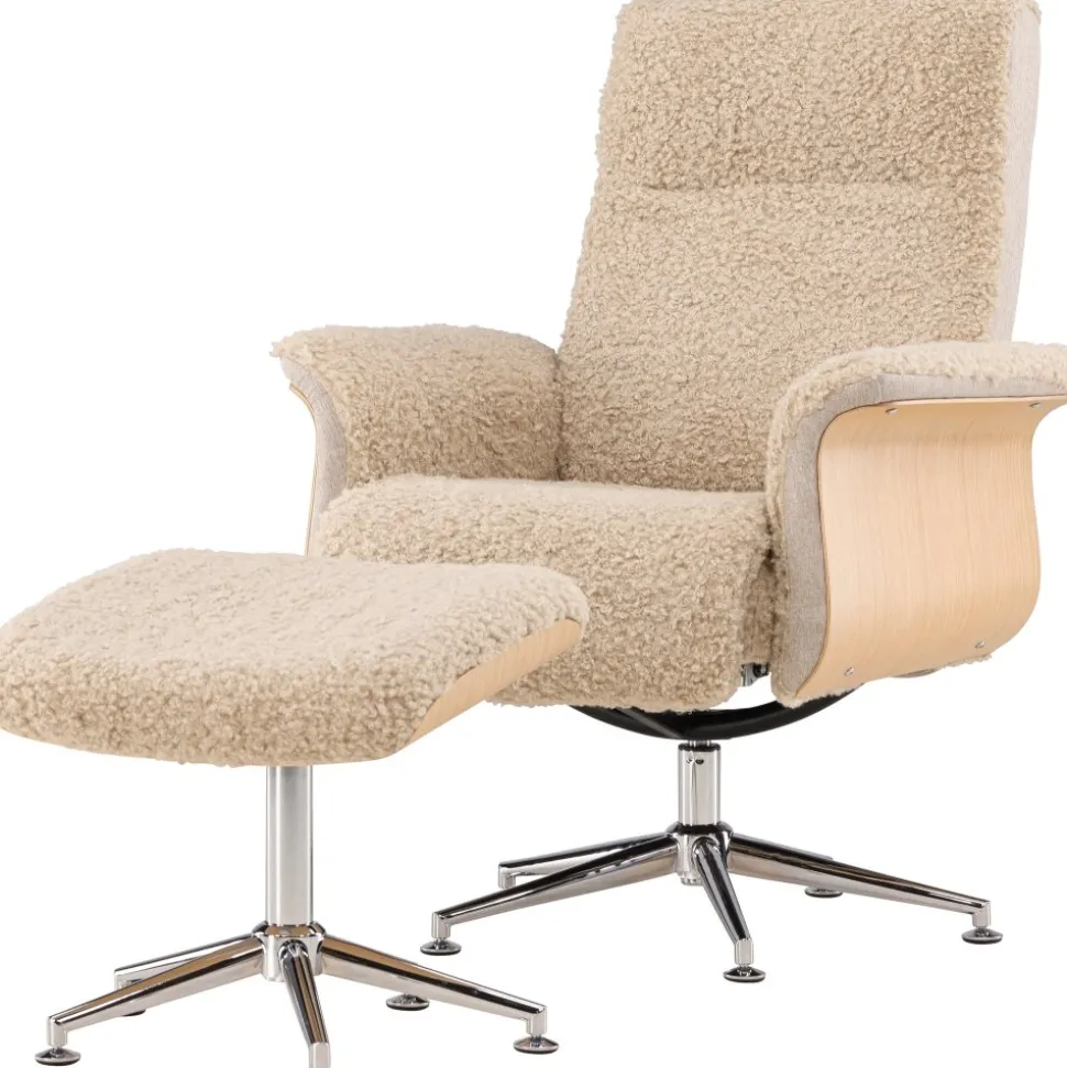 Reclinerfåtölj med fotpall Beige / Ek - Hagön + Fläckborttagare för möbler