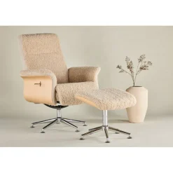 Reclinerfåtölj med fotpall Beige / Ek - Hagön + Textilrengöring för möbler
