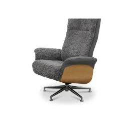 Reclinerfåtölj med fotpall i äkta fårskinn ek/grafitgrå - Ulla + Textilrengöring för möbler