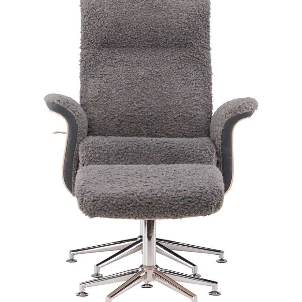 Reclinerfåtölj med fotpall - Grå fårskinnsimitation/whitewash ek + Textilrengöring för möbler