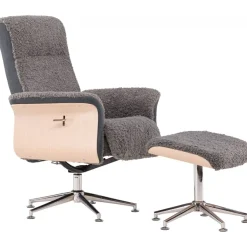 Reclinerfåtölj med fotpall - Grå fårskinnsimitation/whitewash ek + Textilrengöring för möbler