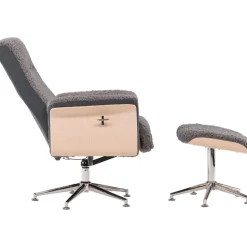 Reclinerfåtölj med fotpall - Grå fårskinnsimitation/whitewash ek + Textilrengöring för möbler