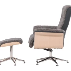 Reclinerfåtölj med fotpall - Grå fårskinnsimitation/whitewash ek + Textilrengöring för möbler