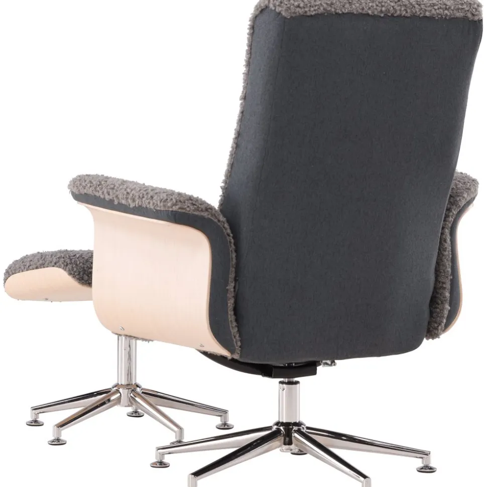 Reclinerfåtölj med fotpall - Grå fårskinnsimitation/whitewash ek + Textilrengöring för möbler