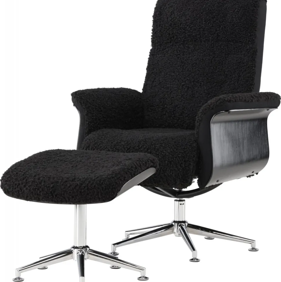 Reclinerfåtölj med fotpall Svart / Krom - Hagön + Textilrengöring för möbler