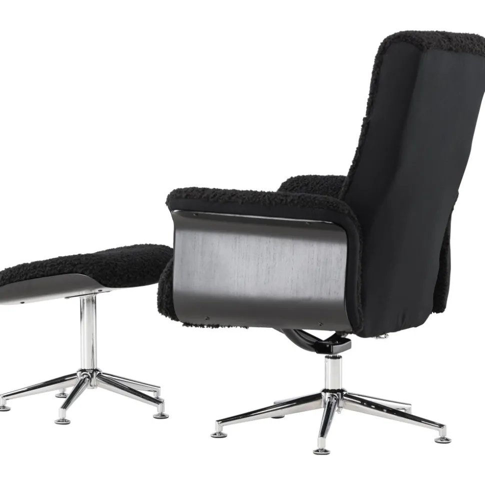 Reclinerfåtölj med fotpall Svart / Krom - Hagön + Textilrengöring för möbler