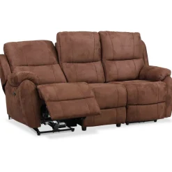 Reclinersoffa - 3-sits (el) i brunt microfibertyg