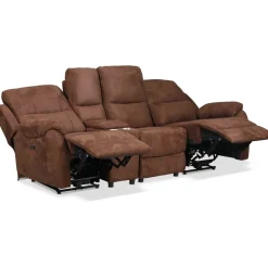 Reclinersoffa med drickahållare - 3-sits (el) i brunt microfibertyg