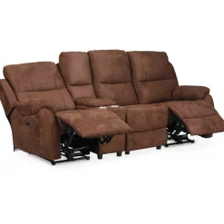 Reclinersoffa med drickahållare - 3-sits (el) i brunt microfibertyg