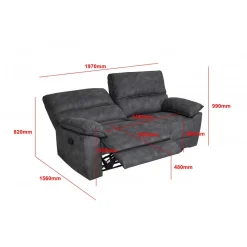 Reclinersoffa 2-sits extra bred i grått - 197 cm