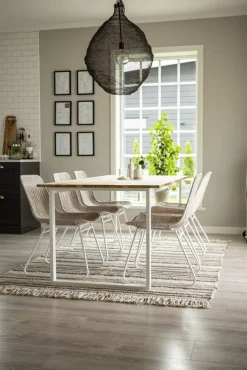 Regald matbord 200 cm - Vit/ljus teak