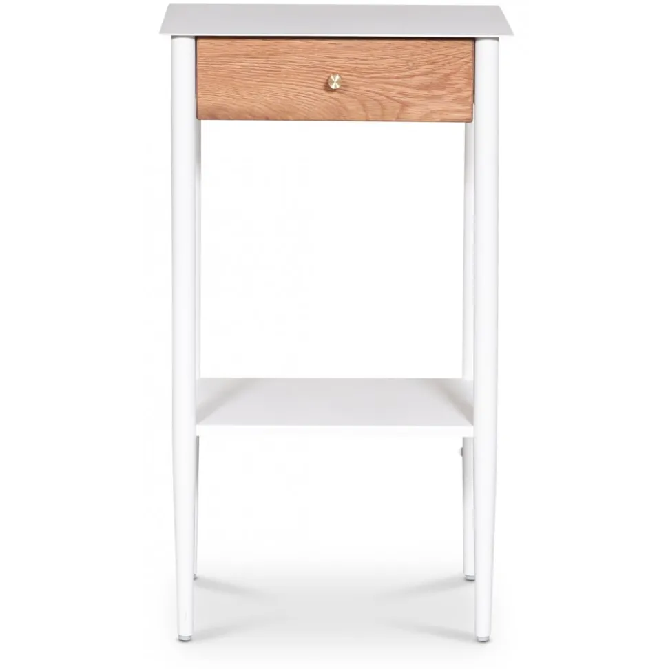 Revel vitt sängbord med ek-låda