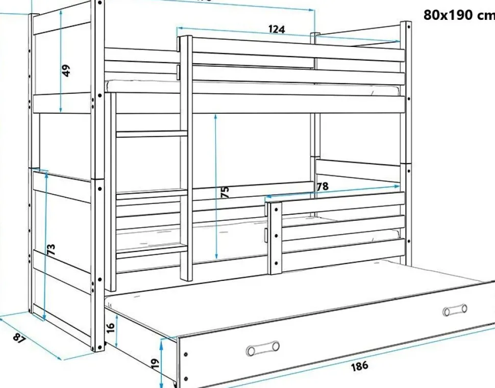 Århus våningssäng med tre bäddar - Vit/blå
