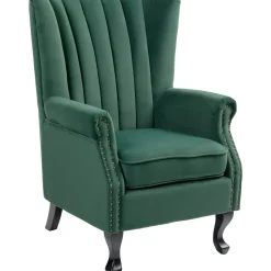 Öronlappsfåtölj i grön sammet + Textilrengöring för möbler