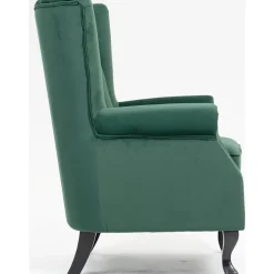 Öronlappsfåtölj i grön sammet + Textilrengöring för möbler