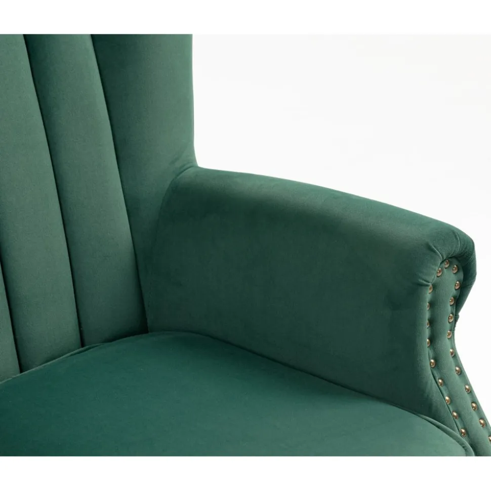 Öronlappsfåtölj i grön sammet