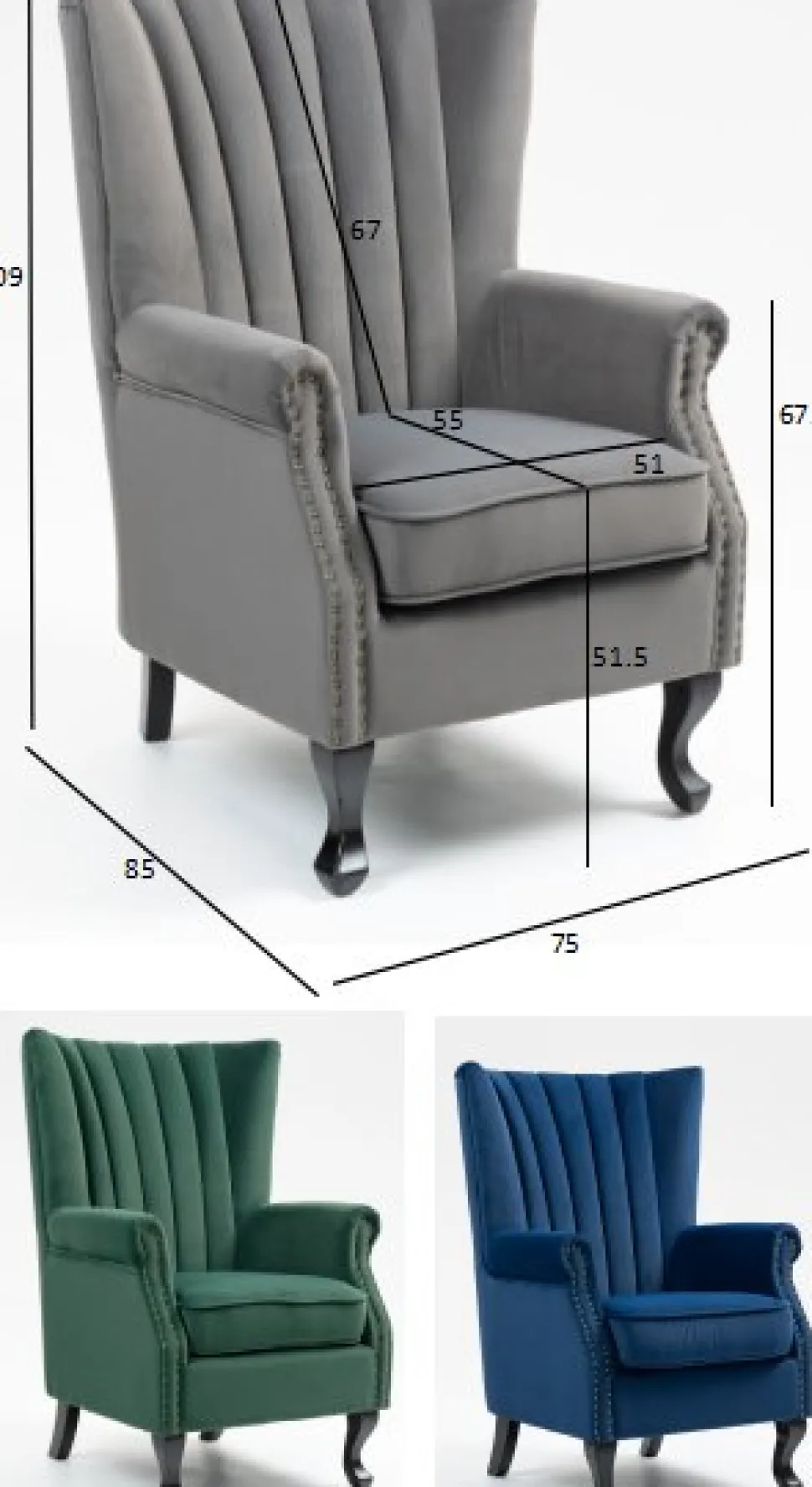 Öronlappsfåtölj i grön sammet