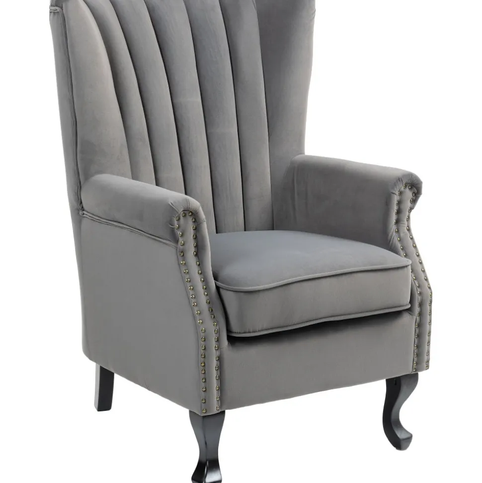 Öronlappsfåtölj i grått sammet