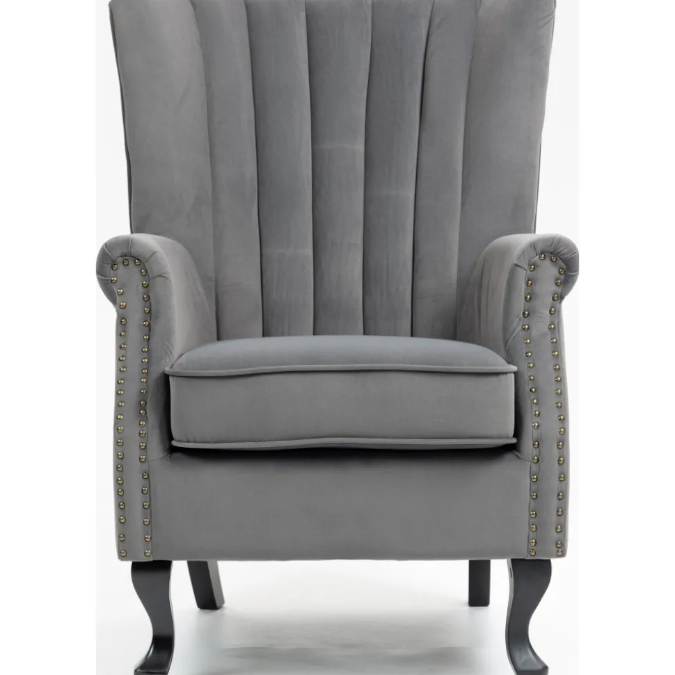 Öronlappsfåtölj i grått sammet