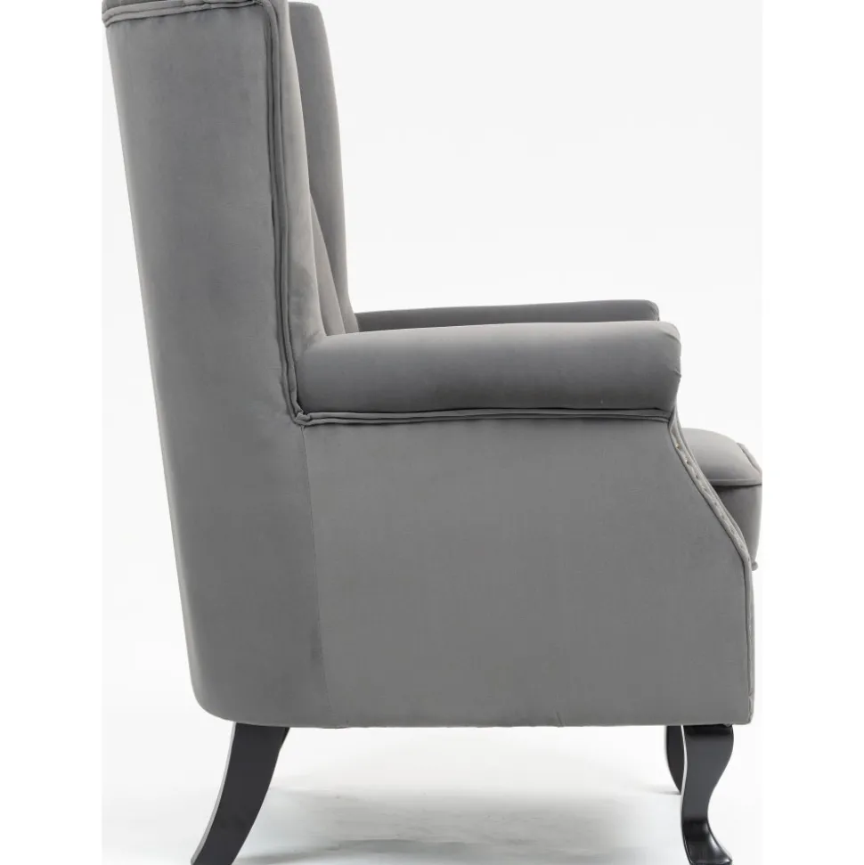 Öronlappsfåtölj i grått sammet