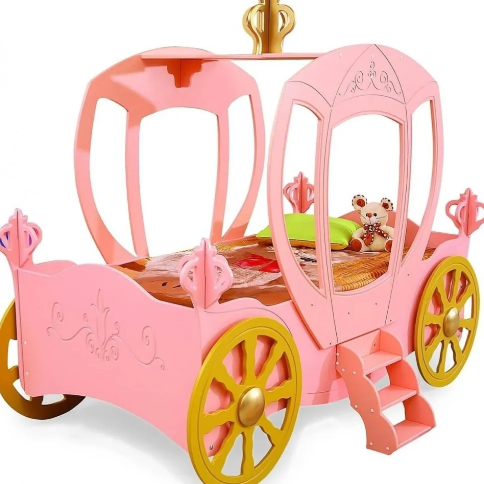 Rosa prinsessvagn barnsäng - 90 x 190 cm