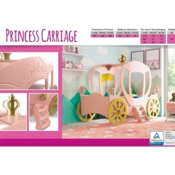 Rosa prinsessvagn barnsäng - 90 x 190 cm
