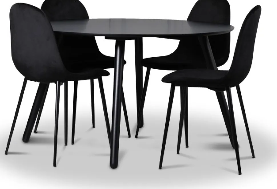 Rosvik matgrupp, matbord med 4 st Carisma sammetsstolar - Svart/Svart