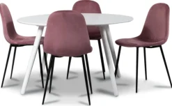 Rosvik matgrupp, matbord med 4 st Carisma sammetsstolar - Vit/Rosa + 4.00 x Stolsdyna