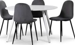 Rosvik matgrupp, matbord med 4 st Carisma sammetsstolar - Vit/Grå + 3.00 x Möbeltassar