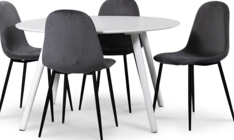 Rosvik matgrupp, matbord med 4 st Carisma sammetsstolar - Vit/Grå + 3.00 x Möbeltassar