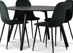 Rosvik matgrupp, matbord med 4 st Carisma sammetsstolar - Svart/Grön + 3.00 x Möbeltassar