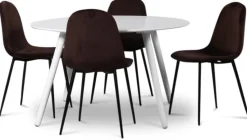Rosvik matgrupp, matbord med 4 st Carisma sammetsstolar - Vit/Bordeaux + 4.00 x Stolsdyna