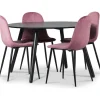 Rosvik matgrupp, matbord med 4 st Carisma sammetsstolar - Rosa/Svart