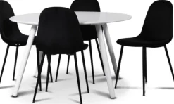 Rosvik matgrupp, matbord med 4 st Carisma sammetsstolar - Vit/Svart + 4.00 x Stolsdyna