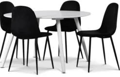 Rosvik matgrupp, matbord med 4 st Carisma sammetsstolar - Vit/Svart + 4.00 x Stolsdyna