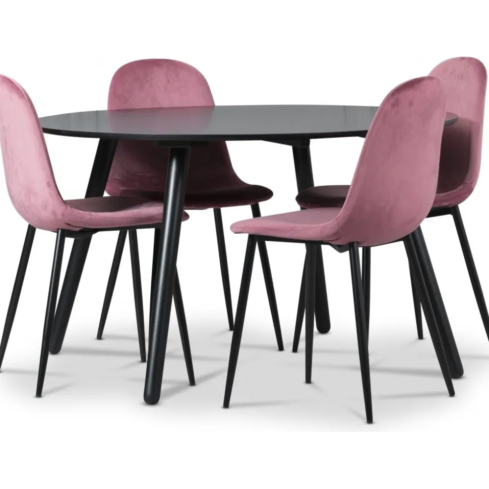 Rosvik matgrupp, matbord med 4 st Carisma sammetsstolar - Rosa/Svart + 4.00 x Stolsdyna