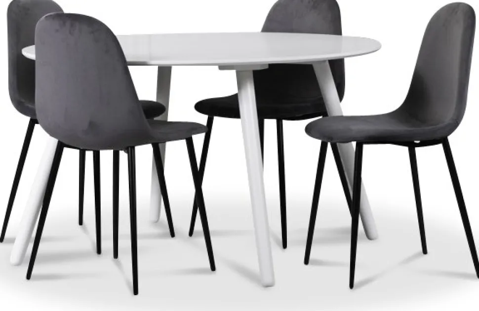 Rosvik matgrupp, matbord med 4 st Carisma sammetsstolar - Vit/Grå